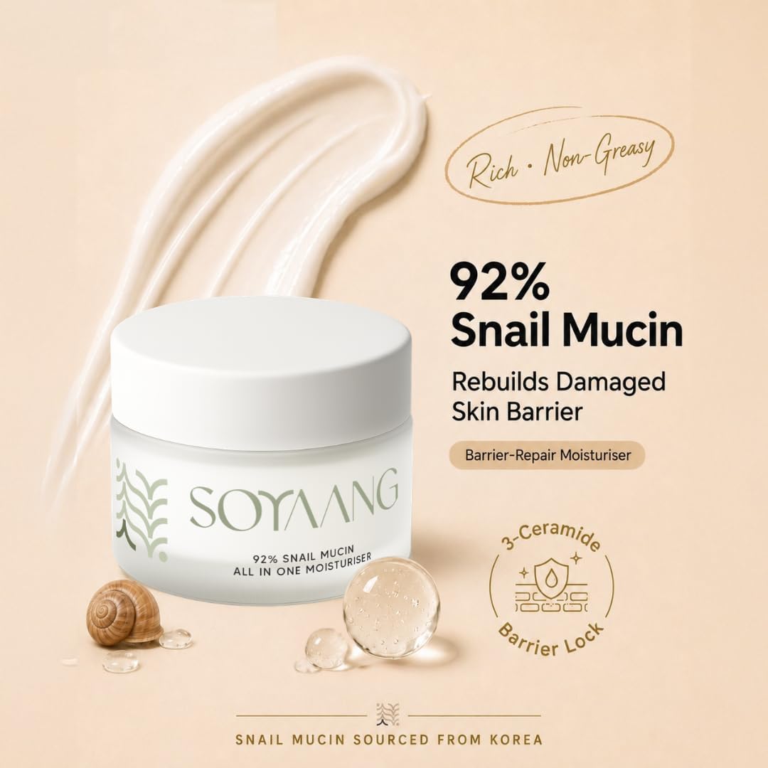 Soyaang 92% Snail Mucin All-in-One Moisturiser with Ceramides, Lactic Acid & Adenosine | Deep Repair, Anti-Ageing & Non-Greasy Hydration | For All Skin Types | 50ml