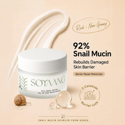 Soyaang 92% Snail Mucin All-in-One Moisturiser with Ceramides, Lactic Acid & Adenosine | Deep Repair, Anti-Ageing & Non-Greasy Hydration | For All Skin Types | 50ml