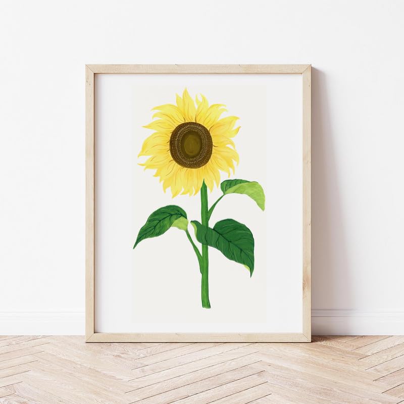 Sunflower Botanical Wall Painting| Modern Art Painting for Living Room Bed Room and Office | 11 x 14 inches (Natural Frame)
