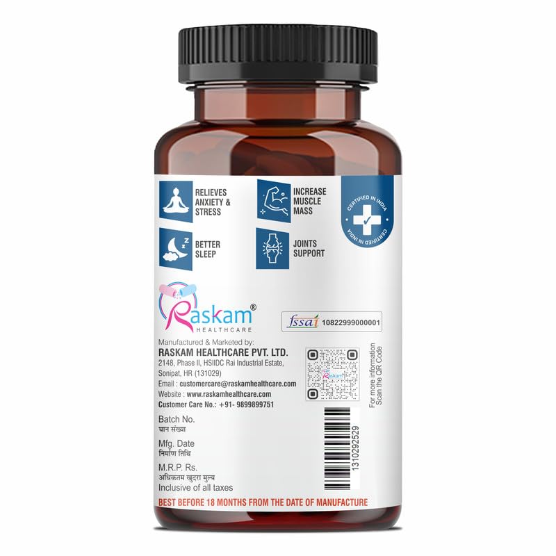 Brown supplement bottle with Raskam Healthcare label on a white background
