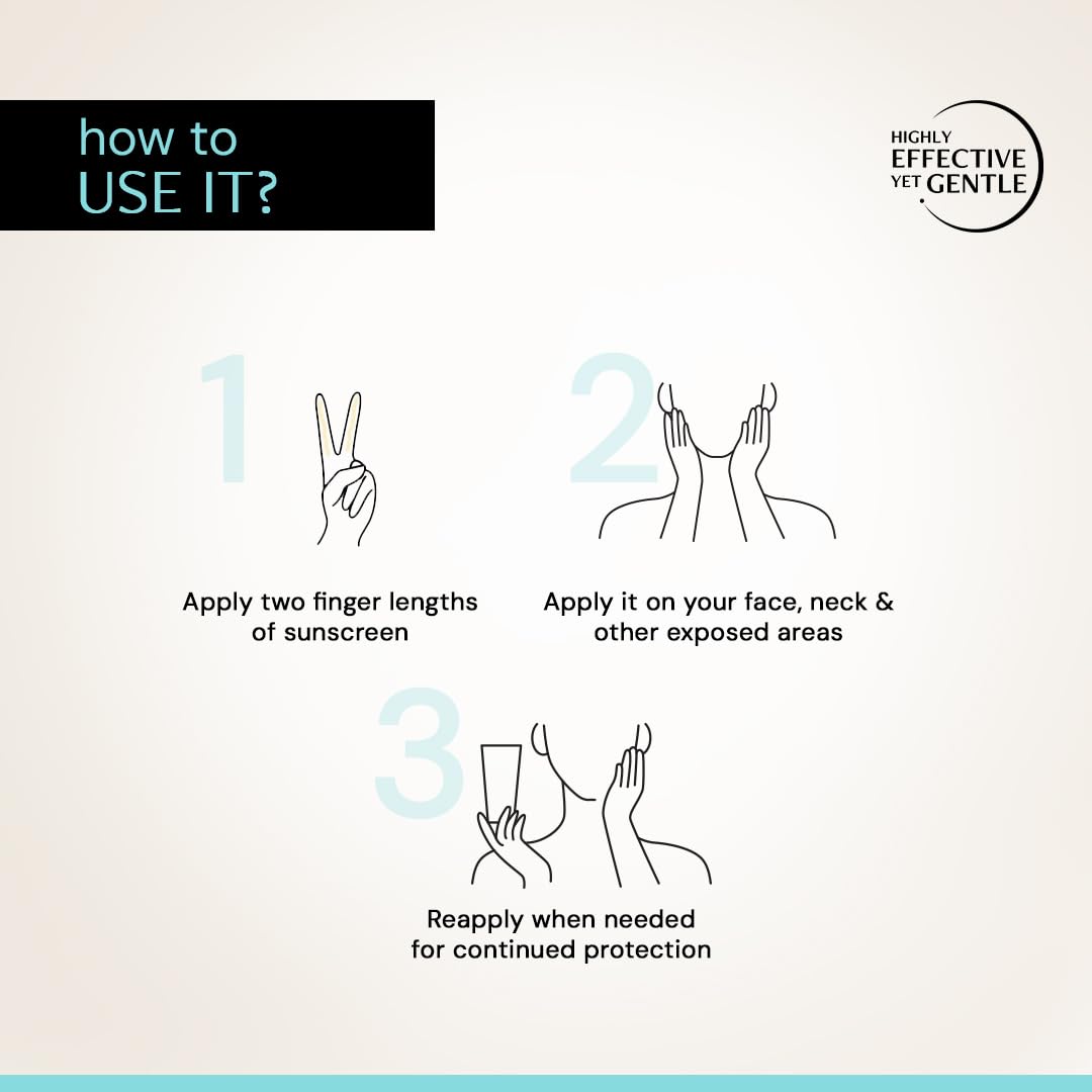 Instructions on how to use sunscreen with line drawings and text.