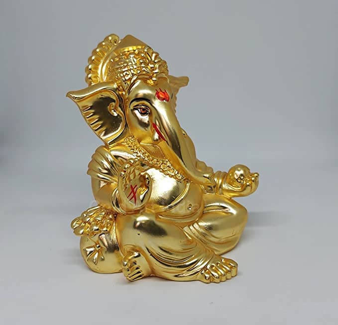 Gold Art India Matte Gold Plated Gaddi Ganesha for Car Dashboard Home Decor Gifting Diwali Birthday Festivals (Matte Gold)
