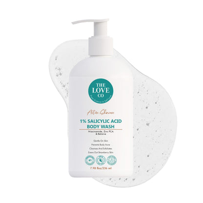 THE LOVE CO 1% Salicylic Acid Body Wash 236ml | Body & Back Acne | Paraben & SLS Free | Prevents Dry, Rough, Bumpy, and Strawberry Skin | Deep Cleanses Skin | For Men & Women | Body Shower Gel