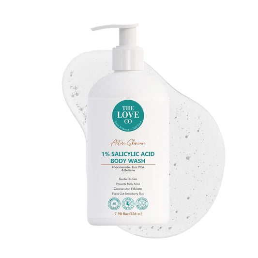 THE LOVE CO 1% Salicylic Acid Body Wash 236ml | Body & Back Acne | Paraben & SLS Free | Prevents Dry, Rough, Bumpy, and Strawberry Skin | Deep Cleanses Skin | For Men & Women | Body Shower Gel