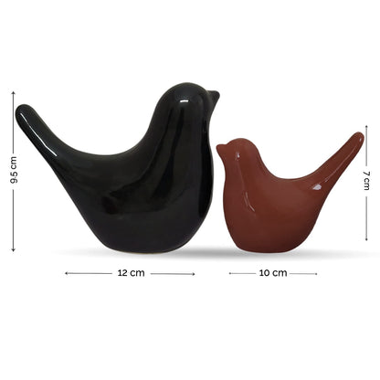Creative Black and Brown Glossy Ceramic Birds Figurines Home Decorations Accessories Party (Pack of 2, Black and Brown)