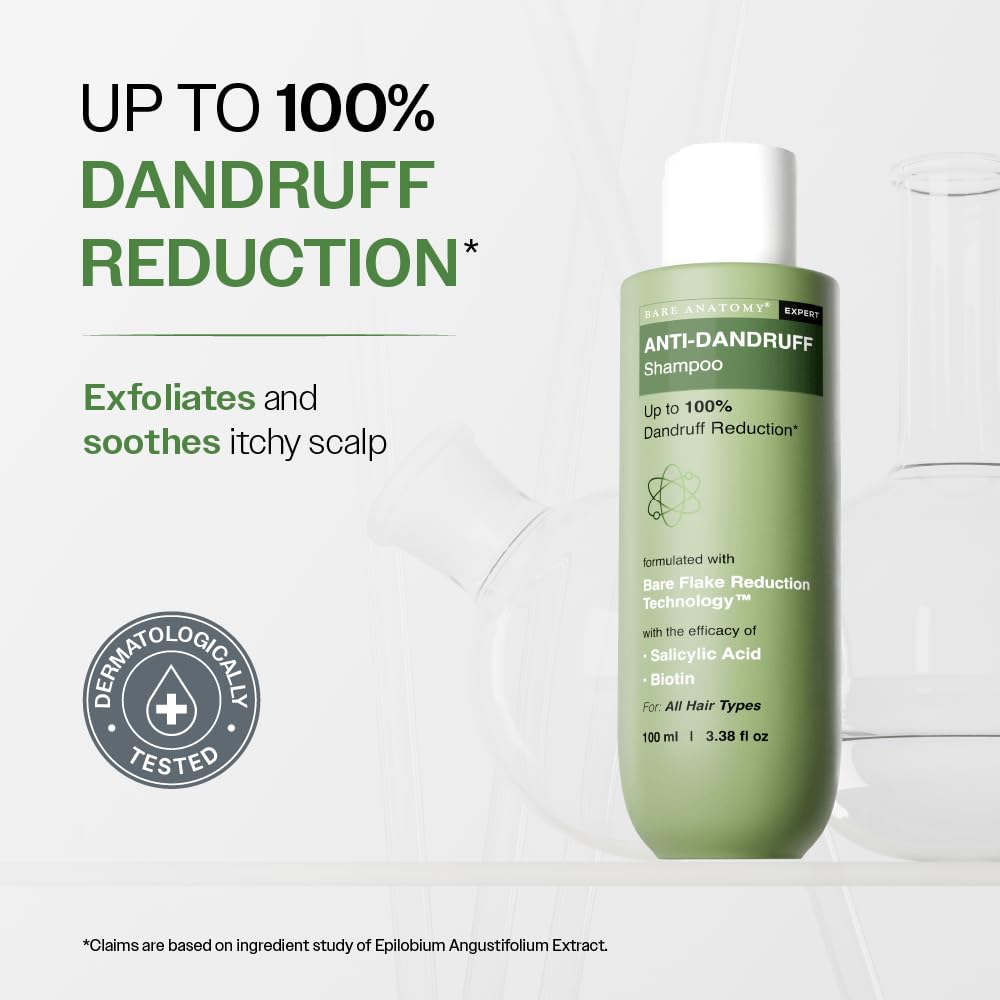Bare Anatomy Anti Dandruff Shampoo | Reduces Up to 100% Dandruff and Strengthens Hair | Derma Approved Shampoo with Salicylic Acid & Biotin | Helps Remove Flakes and Itching | Shampoo For All Hair types | For Women And Men | 100ml