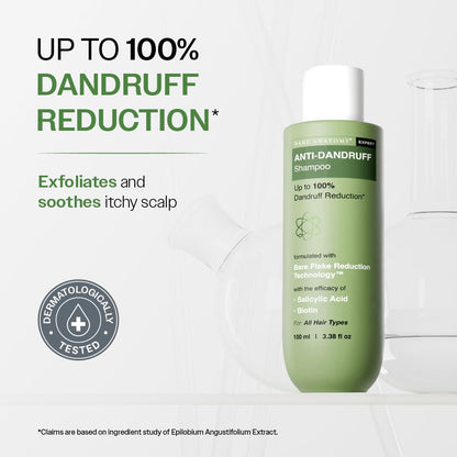 Bare Anatomy Anti Dandruff Shampoo | Reduces Up to 100% Dandruff and Strengthens Hair | Derma Approved Shampoo with Salicylic Acid & Biotin | Helps Remove Flakes and Itching | Shampoo For All Hair types | For Women And Men | 100ml