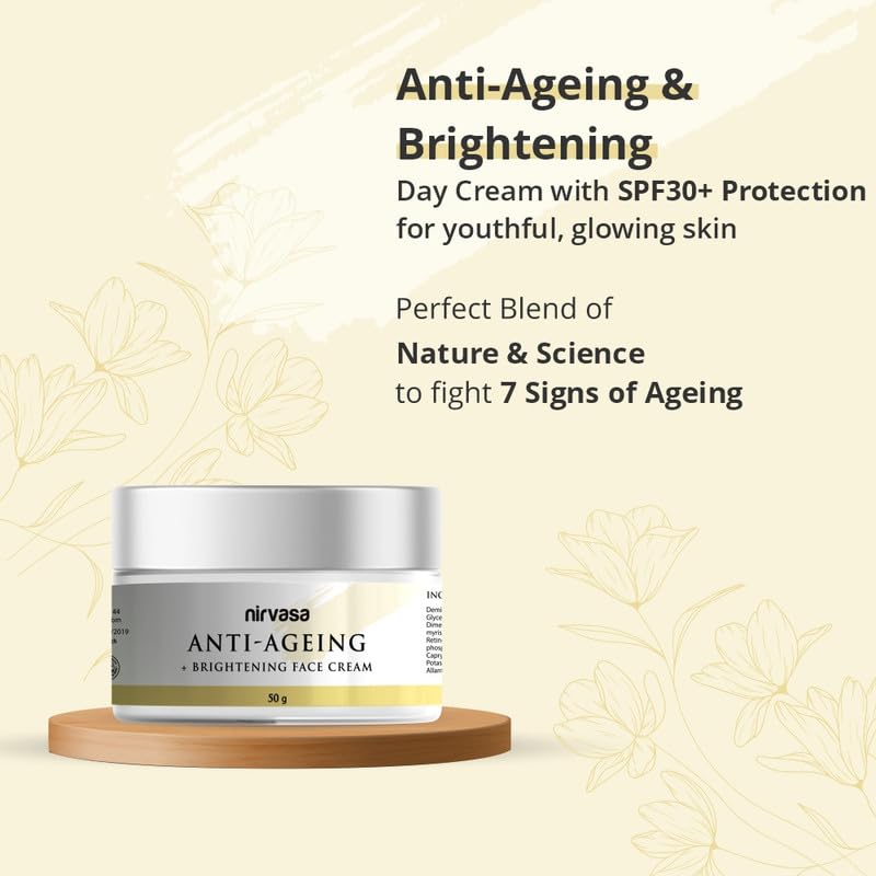 Nirvasa Anti-Ageing & Brightening Cream (50g) | With Niacinamide, Vitamins A & C & Peptides | Reduces Fine Lines & Wrinkles, Boosts Collagen & Skin Elasticity | For Men & Women