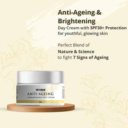 Nirvasa Anti-Ageing & Brightening Cream (50g) | With Niacinamide, Vitamins A & C & Peptides | Reduces Fine Lines & Wrinkles, Boosts Collagen & Skin Elasticity | For Men & Women