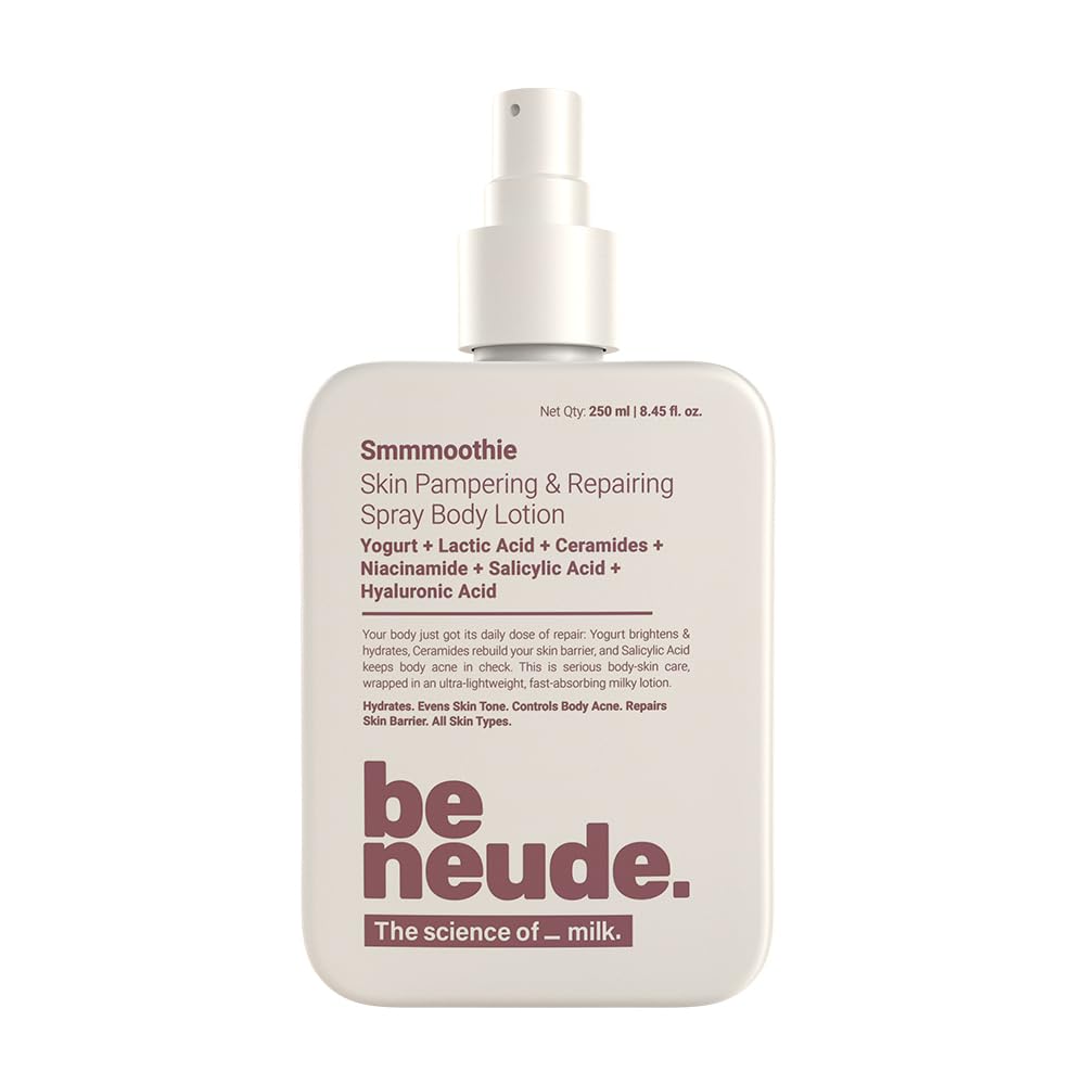 Be Neude Body Lotion with Ceramide, Lactic Acid, Niacinamide & Hyaluronic Acid for Deep Hydration, Barrier Repair & Dark Spot Reduction, Ultralight, Non-Sticky Body Lotion Smmmoothie, 250ml