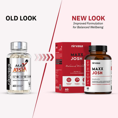 Nirvasa Maxx Josh Testosterone Supplement (500mg, 60 Tabs) | Boosts Testosterone, Muscle Strength & Energy | Enhances Performance, Stamina & Vitality | Ashwagandha, Gokshura & Safed Musli
