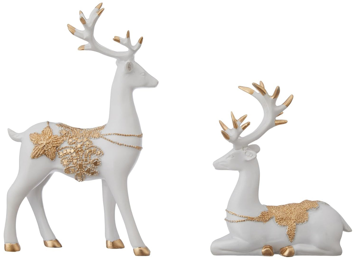Amazon Basics Creative Resin Golden and White Reindeer Sculptures | Beautiful Home Decor Handicraft Resin | Elevates The Energy of Your Room (Pack of 2, White and Golden)