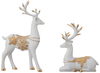 Amazon Basics Creative Resin Golden and White Reindeer Sculptures | Beautiful Home Decor Handicraft Resin | Elevates The Energy of Your Room (Pack of 2, White and Golden)
