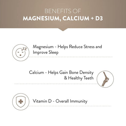 Zephivo Swisse Magnesium, Calcium+D3 Supports Muscle Function, Energy & Bone Health (Manufactured In Australia) - 60 Tablets (1 Tablet Per Serving)