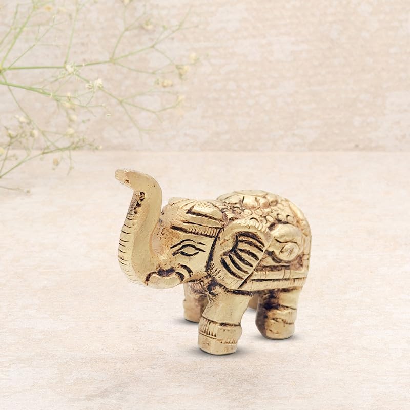 Brass Animal Elephant Sculpture Statue Handcrafted Decorative Showpiece Idol for Home, Office Dcor (Height : 4cm Length | Weight : 123gm Approxe)