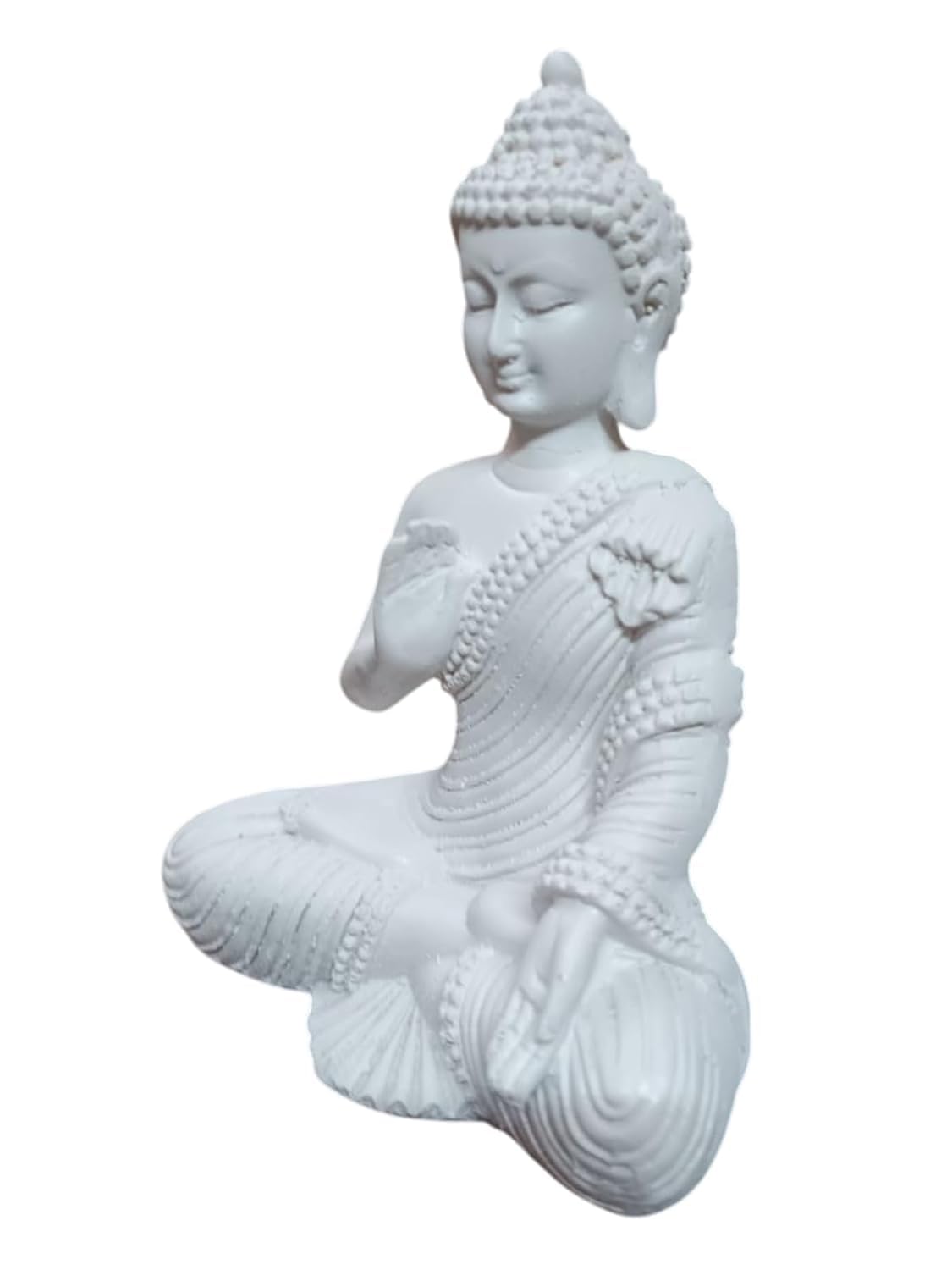 Polyresin White Meditating Buddha Idol Statue || Lord Gautam Buddha Statue Figurine Murti Showpiece for Home Decor, Living Room Decoration, Car Dashboard, Gifting