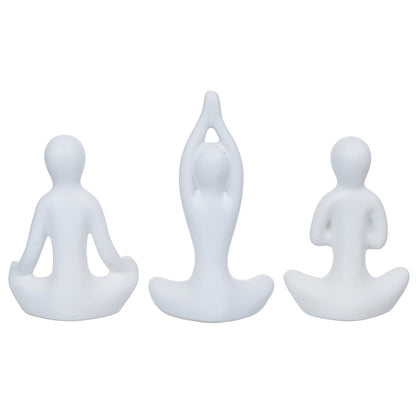 eCraftIndia Set of 3 White Ceramic Meditation Yoga Pose Statue | Yoga Women Figurine Home Decor Items Showpiece for Meditation Room Living Room Bedroom Table Shelf TV Unit | Gift for Birthday