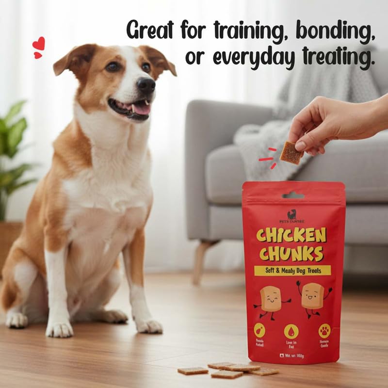 PETS EMPIRE Chicken Chunks Dog Treats, 100g | Soft & Meaty Chicken Dog Snacks | High Protein Chewy Treats | Healthy Training Rewards for Puppies & Adult Dogs