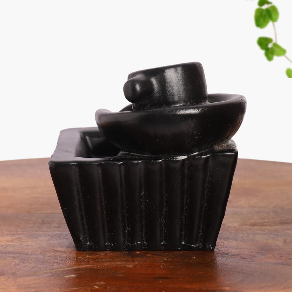 Black Shivling Idol Statue with 8 Incense Smoke Backflow Fountain Cone Incense Holder | for Table, Home Decorative Showpiece Item