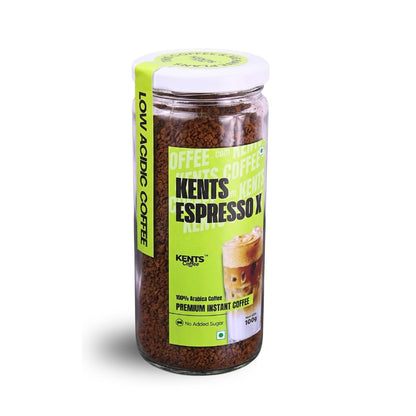 Espresso X Dark Roast Instant Coffee Glass Jar | LOW ACIDIC COFFEE | 100% Arabica Coffee | Pure Chikmagalur Powder | No Sugar, No Chicory | NON FLAVOURED | Make Café Style Hot or Cold Coffee, black Coffeee, Cappuccino, Latte at Home | Serves 35-40 Cups