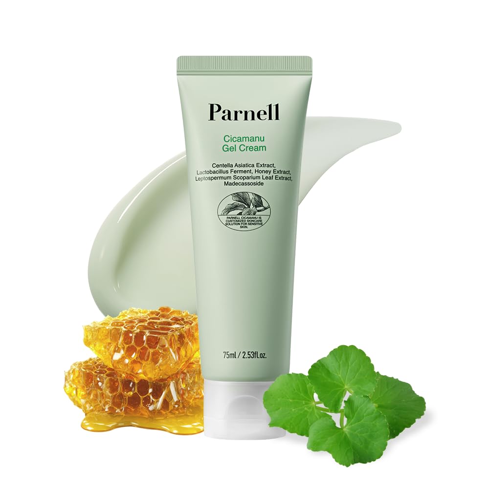 Parnell Cicamanu Gel Cream (75ml) Soothing Korean Gel Moisturizer With Centella Asiatica, Ceramide & Manuka Honey For Deep Hydration, Redness Relief & Skin Barrier Repair, Lightweight Face Cream for Sensitive Skin