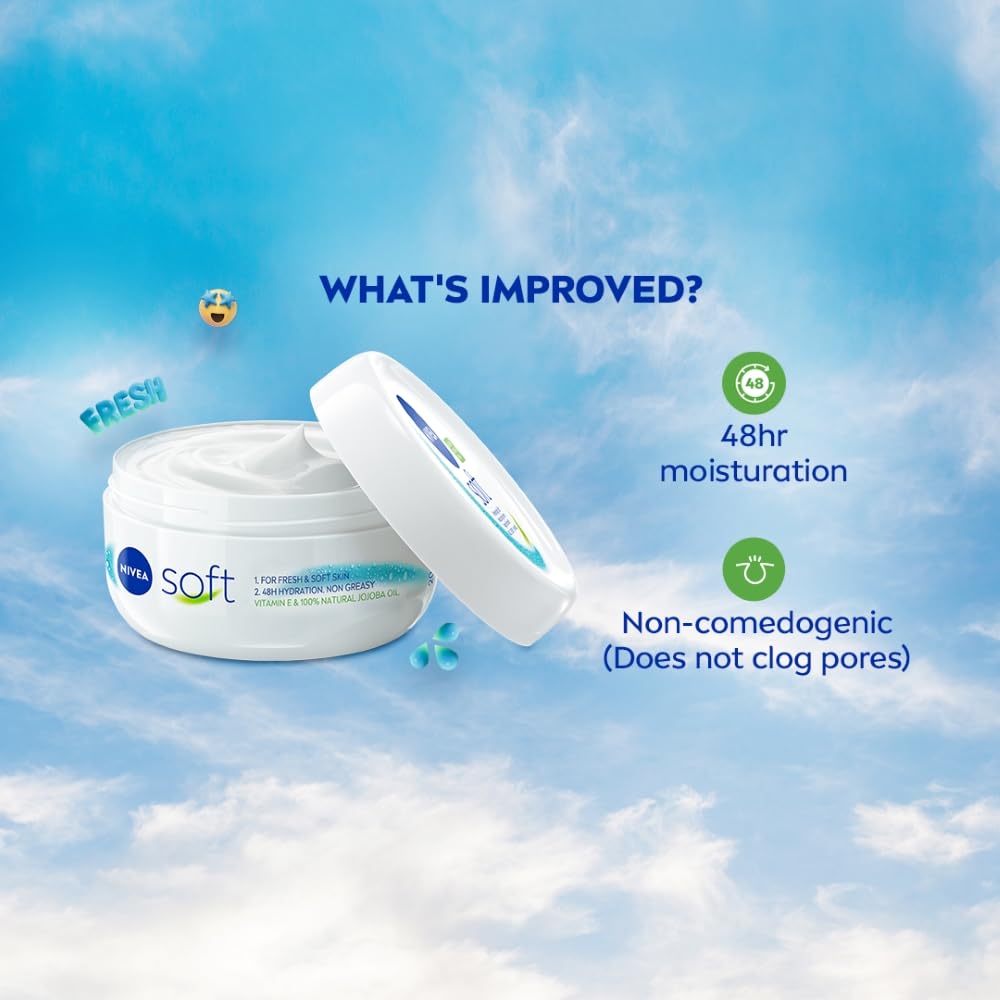 NIVEA Soft Light Moisturizer, 300 ml | Instant Hydration with Vitamin E & Jojoba Oil | Non-Greasy Cream for Face, Body and Hands | For Smooth, Healthy Skin