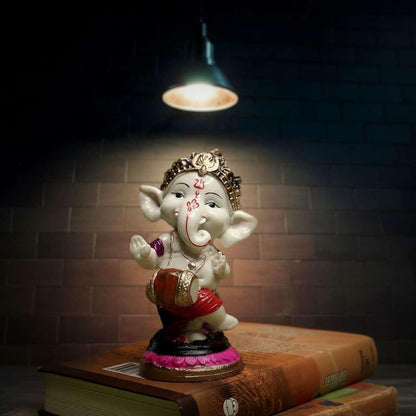Handcrafted Resin Dhol Ganesh Idol Showpiece for Home Decor Office Table Temple Spiritual Gift Figurine Decorative Statue