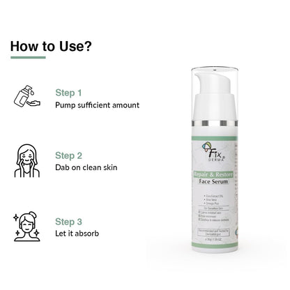 Fixderma 5% Cica Extract Repair & Restore Face Serum for Sensitive Skin | Aloevera Face Serum | Cica Glow Face Serum with Omega Plus | Face Serum for Men & Women - 30gm