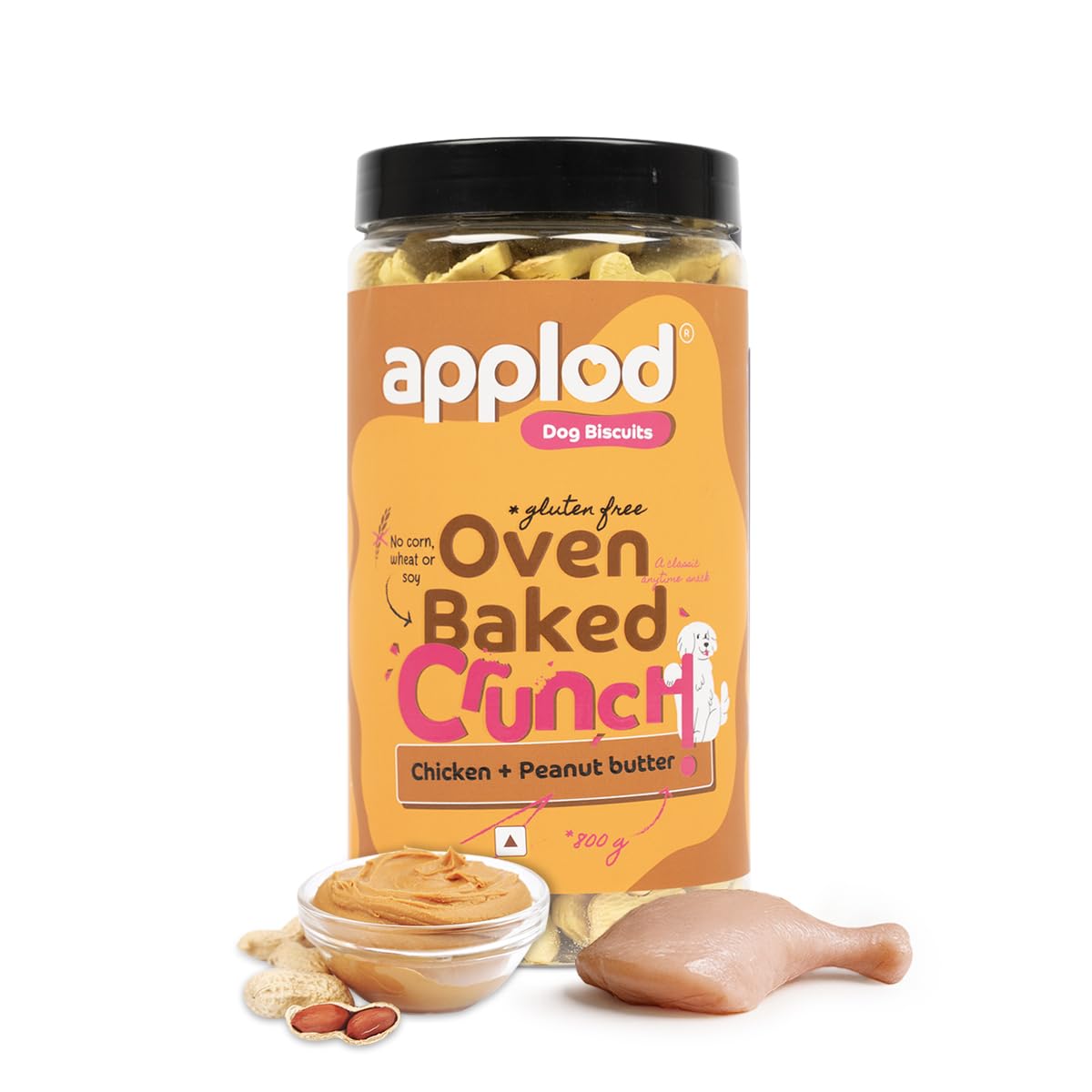 applod Crunch-a-Licious Chicken & Peanut Butter Dog Biscuits for Puppies & Adult Dogs | Gluten-Free Crunchy Treats Made with Real Chicken Protein | Healthy Training & Reward Snacks | 800g
