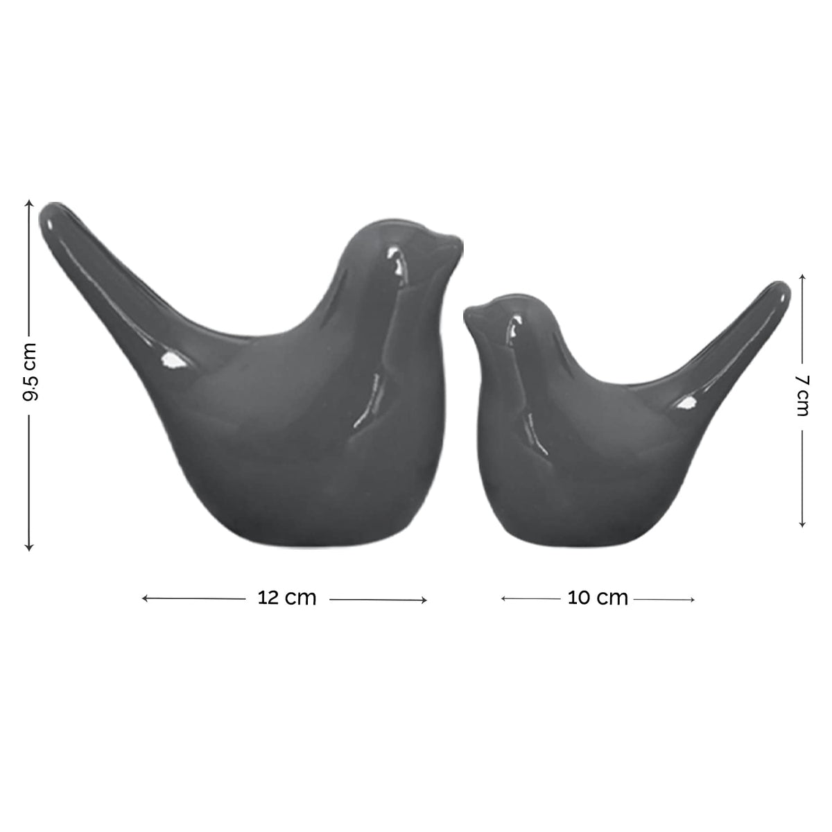 Creative Grey Glossy Ceramic Birds Figurines Home Decorations Accessories Party (Pack of 2, Grey)