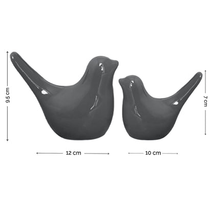 Creative Grey Glossy Ceramic Birds Figurines Home Decorations Accessories Party (Pack of 2, Grey)