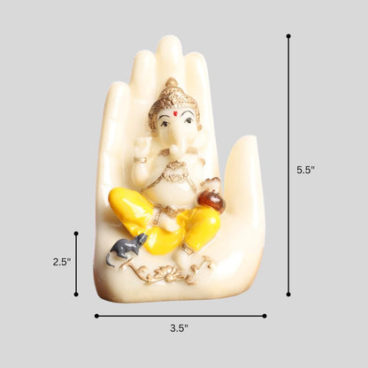 Blessing Ganesha Idol Sitting Hand Statue | Polyresin Statue in Ivory & Yellow Finish | for Table, Home, Office, Living Room Decoration Item