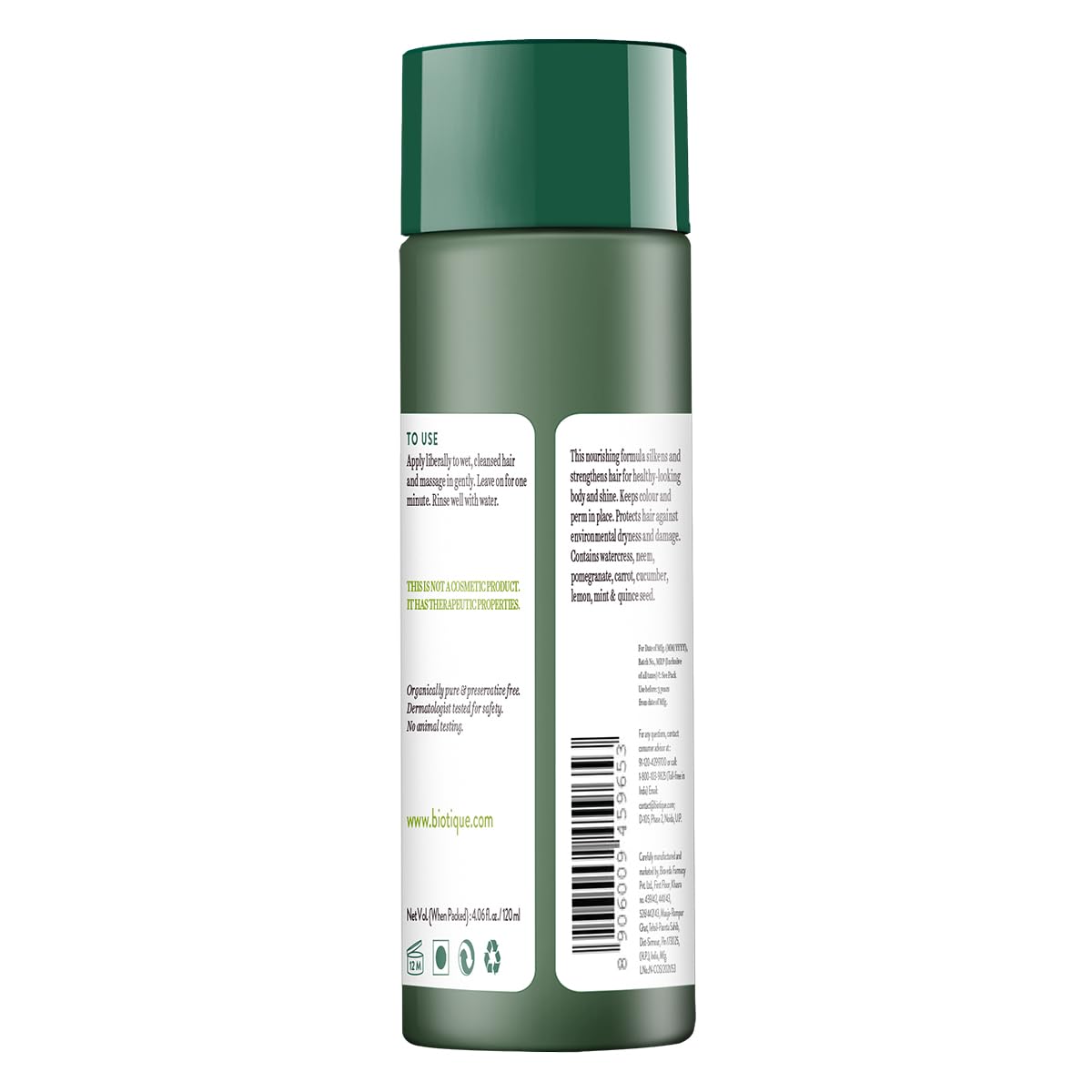 Green bottle with label on a white background