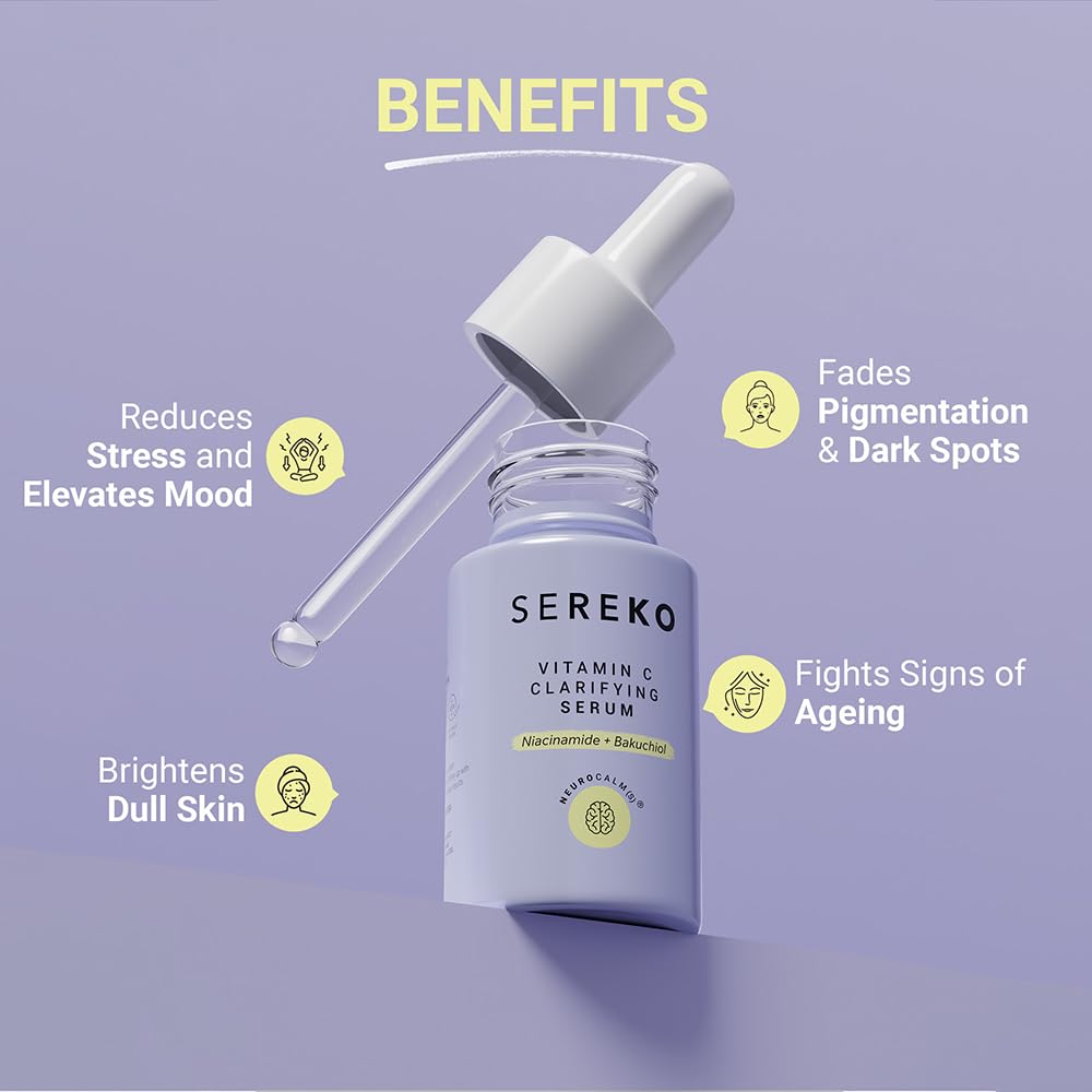 Sereko vitamin C clarifying serum with dropper on a purple background