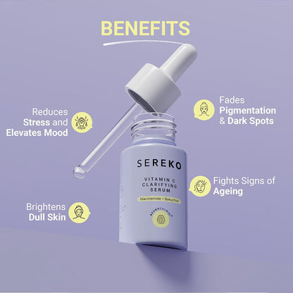 Sereko vitamin C clarifying serum with dropper on a purple background