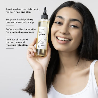 Brillare Pure Coconut Oil, Organic and Cold Pressed Hair Oil with Zero Chemicals, Rich in Vitamins & Amino Acids, Best for Dry & Flaky Skin