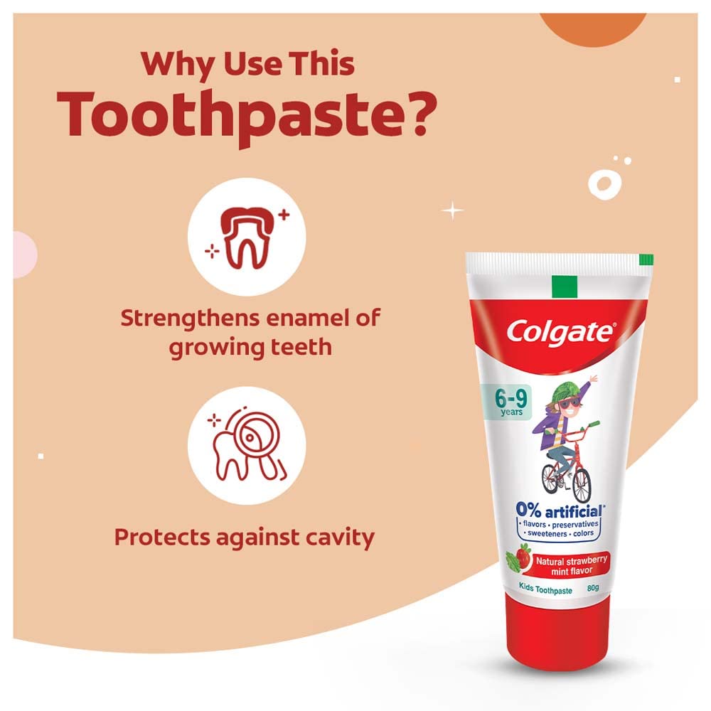 Colgate Toothpaste For Kids (6-9 Years), Natural Strawberry Mint Flavour, 0% Artificial, Oral Care - 80G Tube & Kids Batman Toothbrush, Extra Soft With Tongue Cleaner (Pack Of 3)