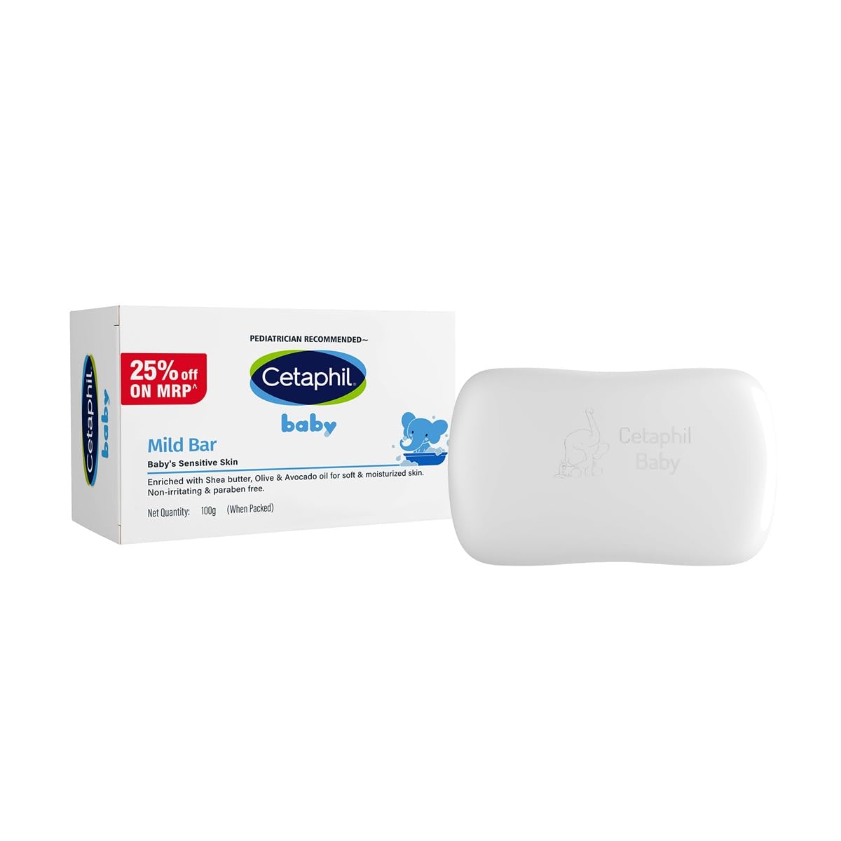 Cetaphil Baby Mild Cleansing Bar for Newborns & Babies 100 gm | With Shea Butter, Avocado Oil & Olive Oil | Gentle, Hypoallergenic, Pediatrician Recommended | Dry & Sensitive Skin