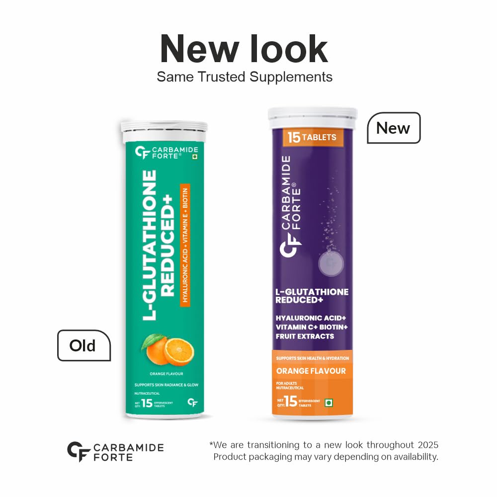 Carbamide Forte Glutathione Effervescent | Japanese Reduced L Glutathione 600mg with Vitamin C, Hyaluronic Acid, Vitamin E & Biotin - 15 Effervescent Tablets