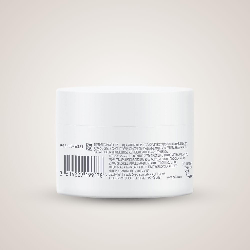 Back of a white container with text and a barcode on a light gray background