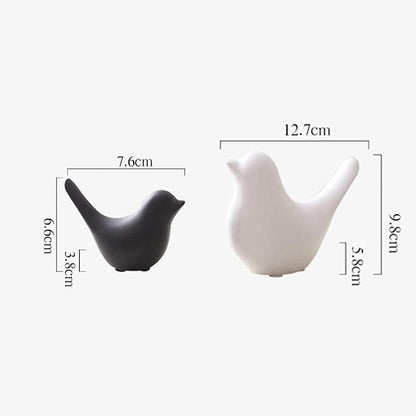 Ceramic Birds Figurines Ceramic Blessing Birds Figurine Home Decorations Accessories Set of 2 (Beige and Black Matte)