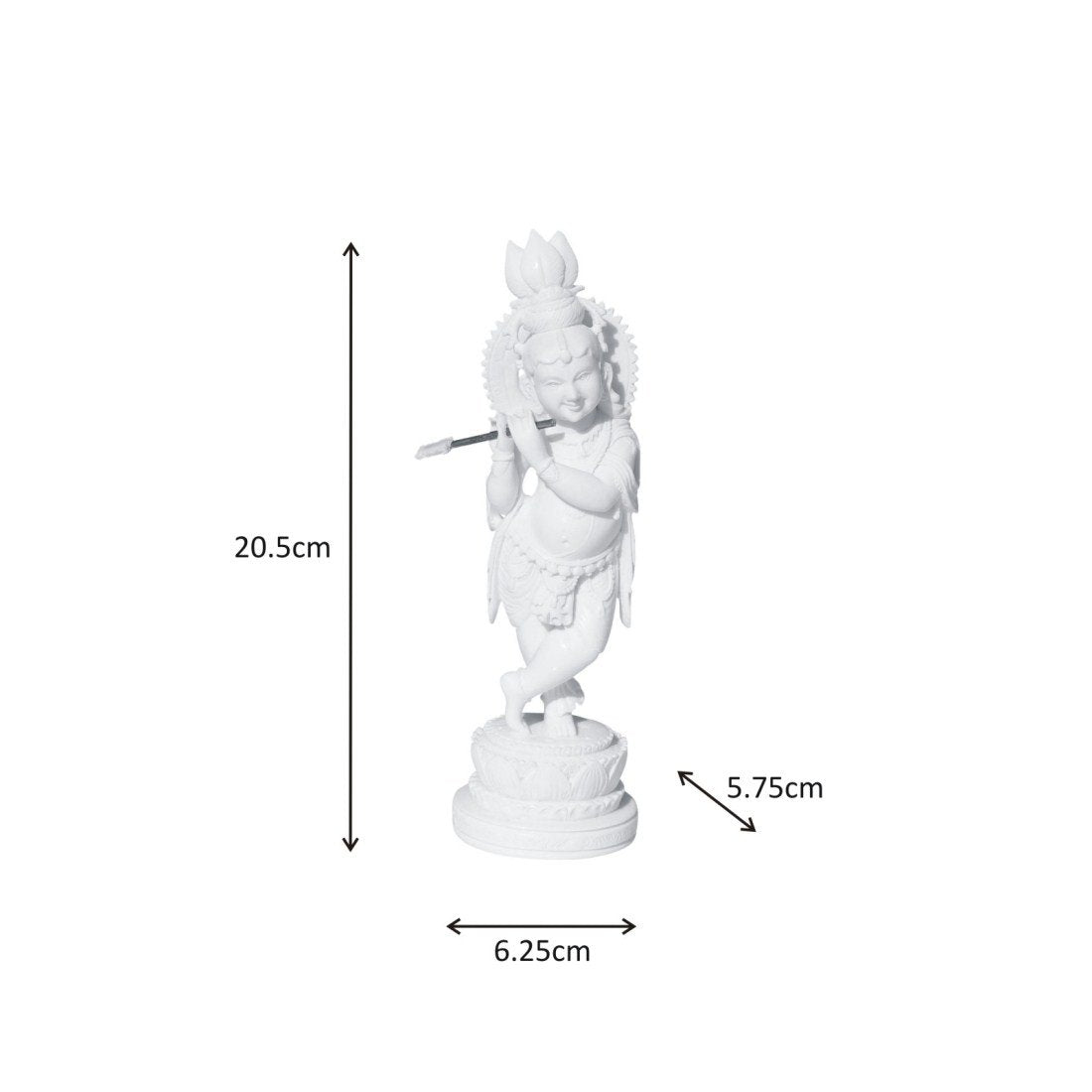 Handicrafts Paradise Resin Carved Krishna Playing Flute White Marble Finish 8 Inch Figurine