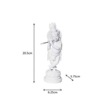 Handicrafts Paradise Resin Carved Krishna Playing Flute White Marble Finish 8 Inch Figurine