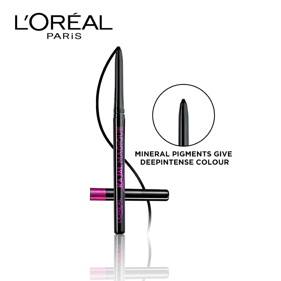 L'Oréal Paris Kajal, Waterproof Eyeliner, 14 Hours of Smudge-Proof Wear, With Vitamin E, Cocoa Butter, Olive Oil Esters and Vitamin C, Magique, Colour: Supreme Black. 0.35g