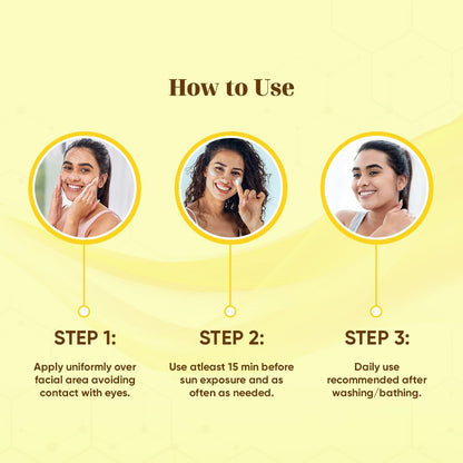 Instructions on how to use a skincare product with step-by-step guidance and a woman applying it.