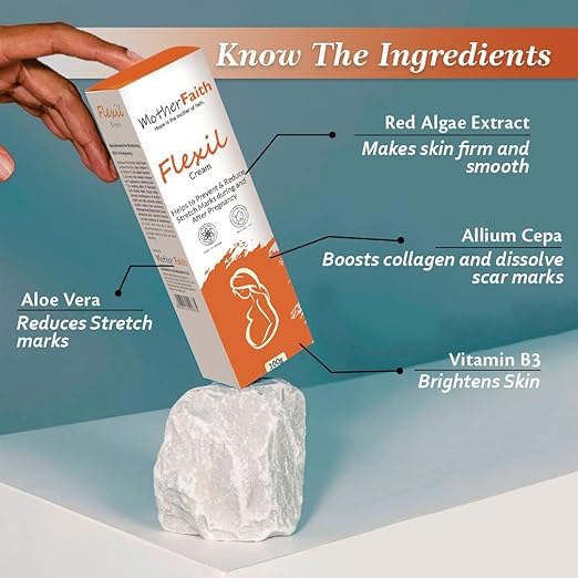 Mother Faith Flexil Cream for Stretch Mark Prevention and Reduction, with Aloe Vera, Vitamin B3, 100g