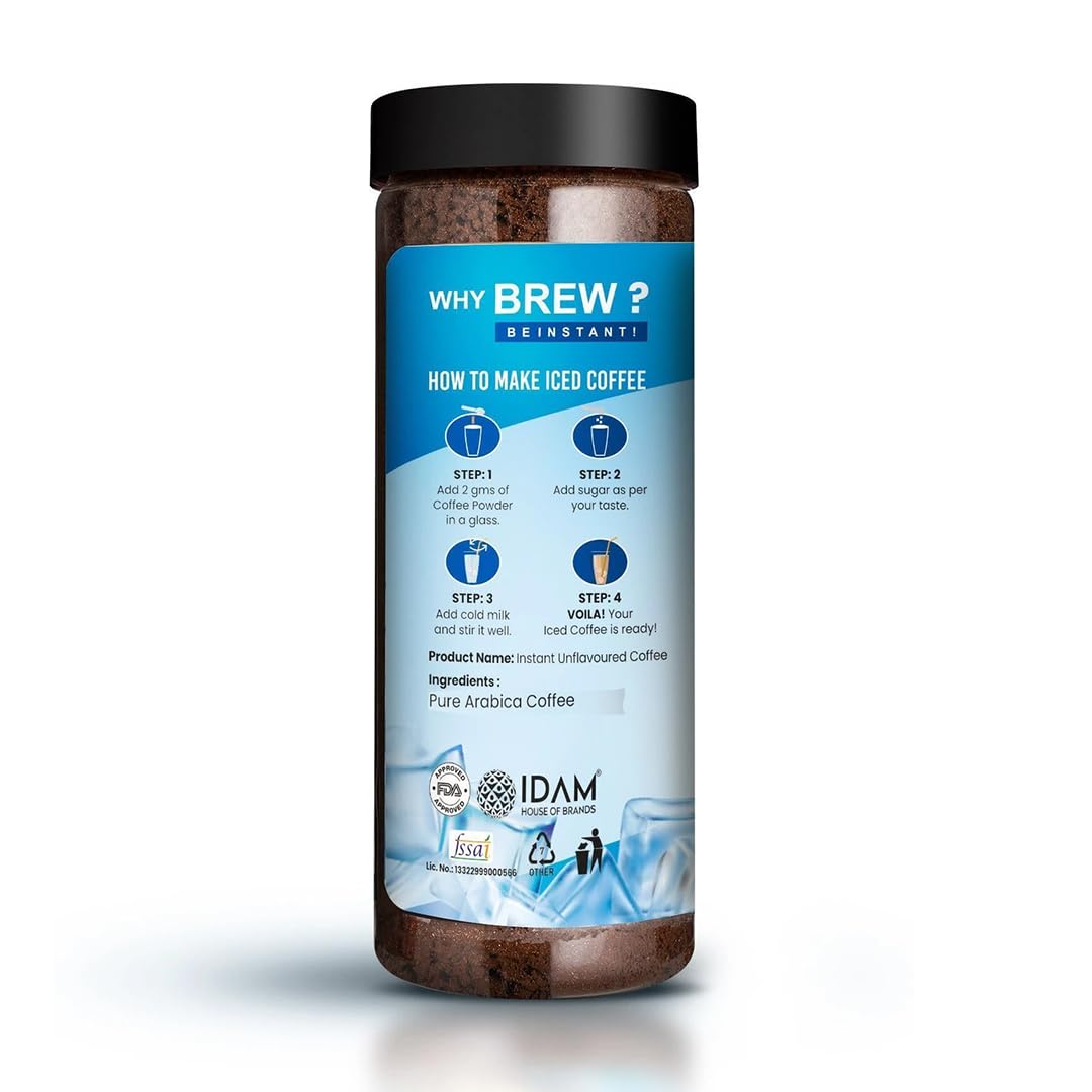 Bevzilla 200 Gram Instant Iced Coffee Powder | Make 100 Cups|Arabica Strong Coffee|Cold Coffee | Unbreakable Jar