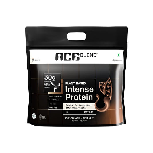 Ace Blend Intense 30g Plant Protein | Supports Muscle Growth & Recovery | Reduces Post-Workout Fatigue | 6g BCAA Amino Profile | Easy to Digest | For Men & Women | Chocolate Hazelnut 15 Servings, 675g
