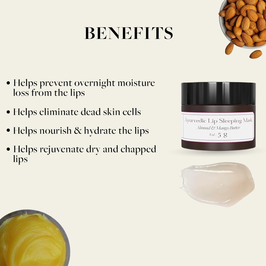 Sadhev Ayurvedic Lip Sleeping Mask with Almond and Mango Butter for Nourish, Hydrate, Reduce Lip Lines, and Restores Moisture Effectively to the Lip Skin