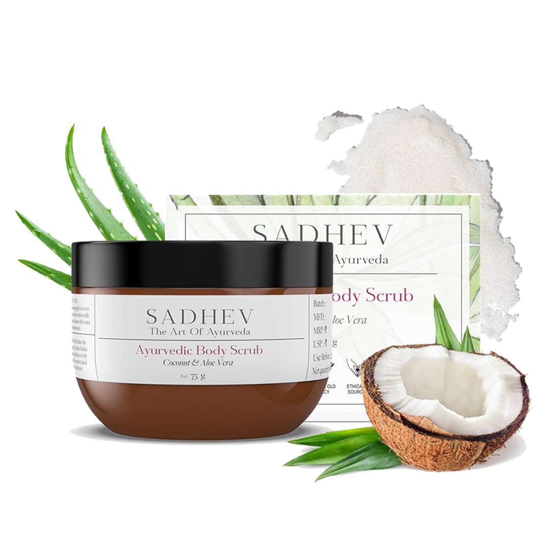 Sadhev Natural and Ayurvedic Coconut and Aloe Vera Body Scrub For Cleaning Dirt, Dead, and Damaged Skin Cells, Improve Skin Tone